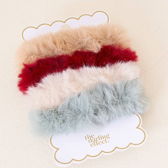 Faux Fur Scrunchie Set-Chill Red, Tan, Light Blue, Pink - Picture 1 of 3